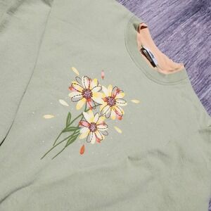 Vintage Floral Grapgic Grandma Sweatshirt‎ Crewneck Green Women's Large